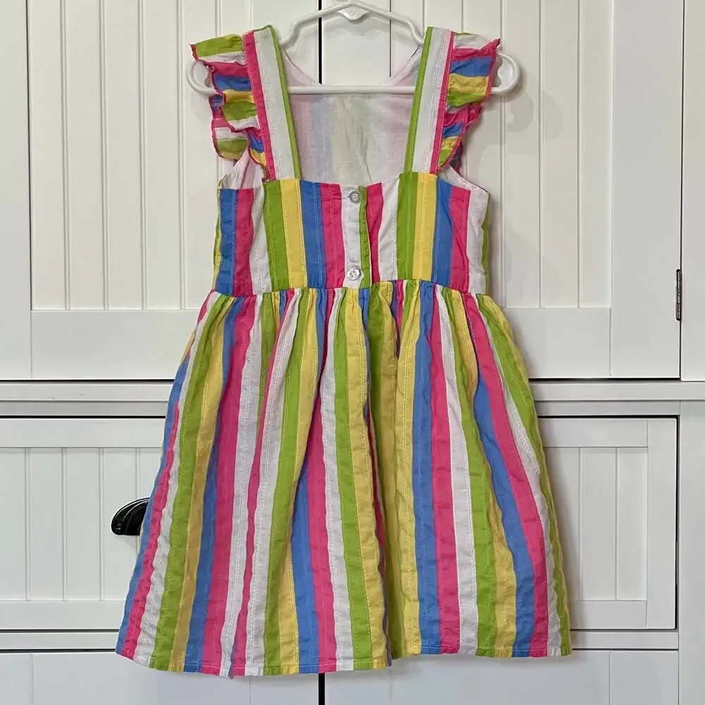 Zunie Girl Toddler Multi-Color Vertical Stripe Ruffle Cotton Dress Size 4T - Picture 2 of 6